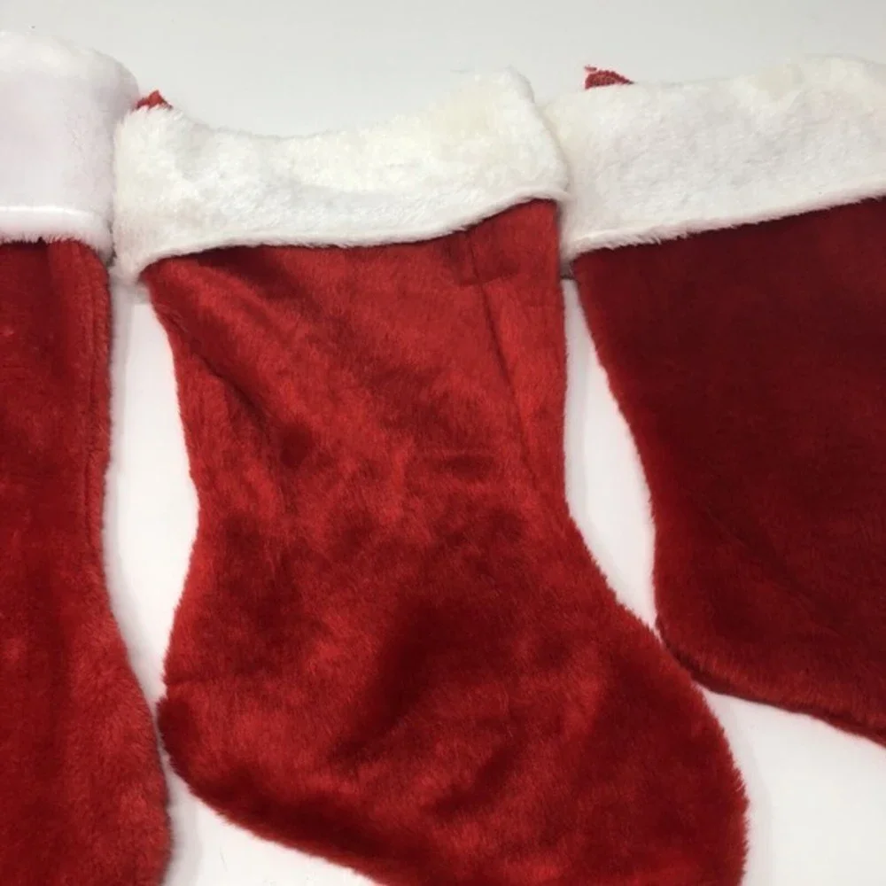 3 Holiday‎ Red Velveteen Christmas Stocking White Cuff 14” To 16”